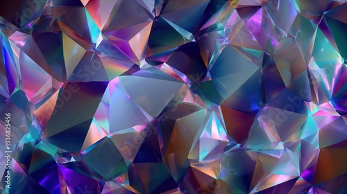 Seamless iridescent crystal pattern with faceted polygonal shapes