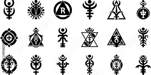 Mystic Sacred Symbol and Flame Eye Black Silhouette Vector Set