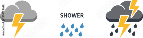 Weather icons showing lightning, rain, and thunder for forecasting and meteorology