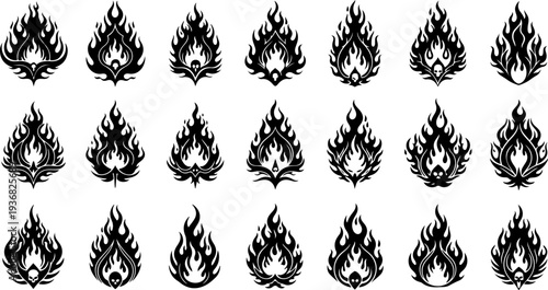 Mystic Sacred Symbol and Flame Eye Black Silhouette Vector Set