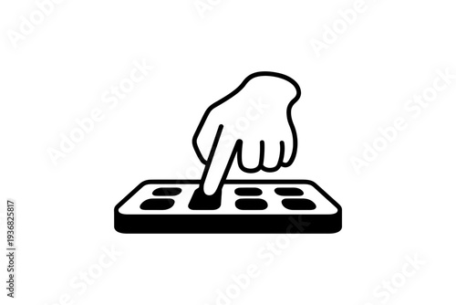 A hand pressing a button on a modern control panel interface