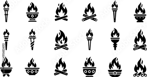 Mystic Sacred Symbol and Flame Eye Black Silhouette Vector Set