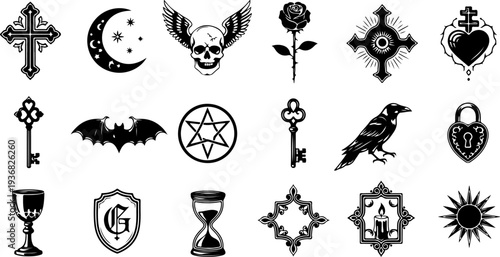 Mystic Sacred Symbol and Flame Eye Black Silhouette Vector Set