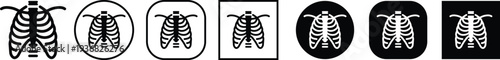 X ray chest rib cage icon set collection group in black flat line style featuring radiology, skeleton, anatomy, medical scan, diagnostic imaging and healthcare synonym elements for hospital and clinic