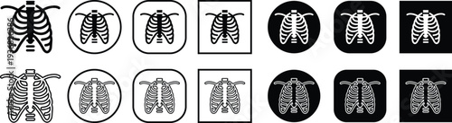 X ray chest rib cage icon set collection group in black flat line style featuring radiology, skeleton, anatomy, medical scan, diagnostic imaging and healthcare synonym elements for hospital and clinic