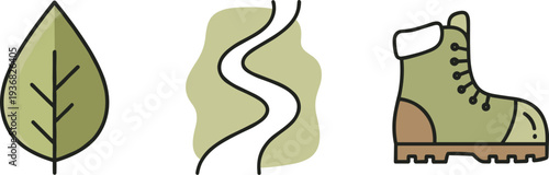 Icons representing nature, path, and hiking boot for outdoor adventure themes