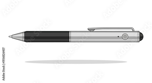 Silver and Black Ballpoint Pen Closeup.