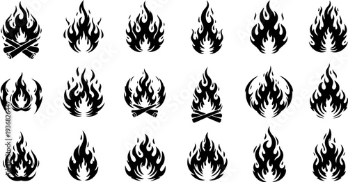 Occult Mystic Symbols and Sacred Flame Eye Black Vector Icon Set