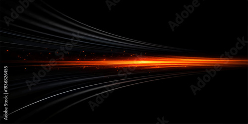 Abstract motion blur of red and white car lights creates a fast transportation trail along the dark urban city highway at night