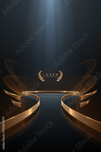 Stage with golden elements and light effects