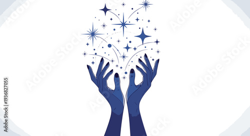 Hands Reaching Up with Sparkling Stars.