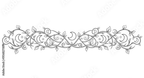 Intricate Black Floral Border Design Element.