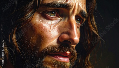 Jesus Christ Weeping Portrait Close-Up
