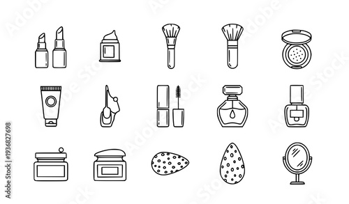 Minimal cosmetics beauty product line icons vector pack