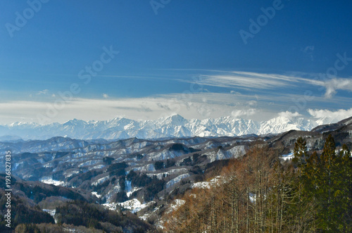 大望峠から望む雪の北アルプス