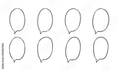 Oval Hand Drawn Doodle Speech Bubble Vector Set Line Art