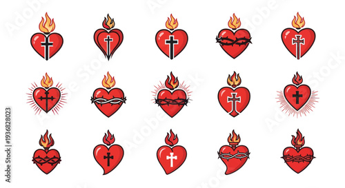 Sacred Heart Icons: Love, Faith, and Devotion Symbols Collection