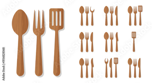 Wooden Kitchen Utensils Set: Spoon, Fork, Spatula & Cutlery Collection