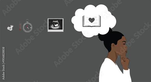 Illustration of Thoughtful Black Woman Thinking About Fertility, Pregnancy, and Family Future