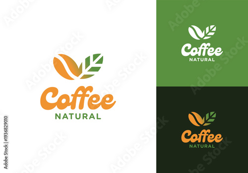 Coffee Shop Cafetaria Espresso Arabica Bean Leaf Nature Natural Vector Logo Design Illustration