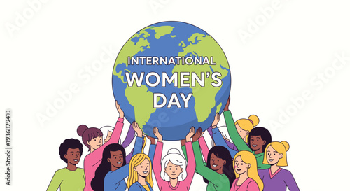 Diverse Women Holding Globe International Womens Day.