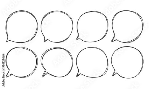 Circle Hand Drawn Doodle Speech Bubble Vector Set Line Art