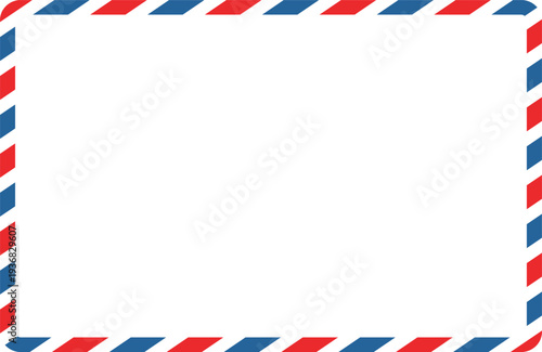 Airmail Envelope Frame with Blue and Red Stripes on White Background