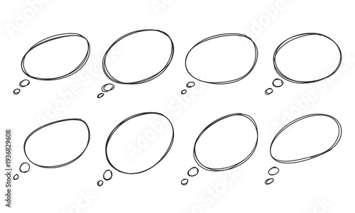 Oval Hand Drawn Doodle Thought Bubble Vector Set Line Art