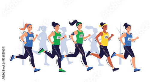 Women Running in Different Colored Outfits.