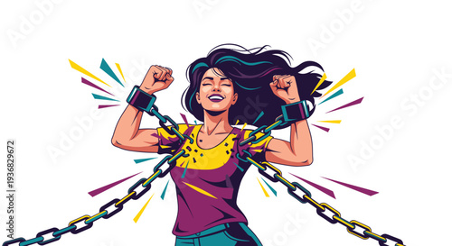 Woman Breaking Free from Chains Empowerment.