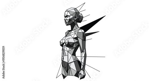 Futuristic Female Robot Illustration with Angular Design.