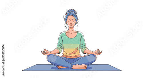 Woman Meditating in Lotus Position on Mat.