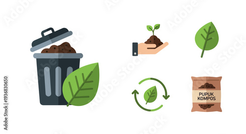 Recycling symbols and composting icons with plant growth and eco-friendly concept