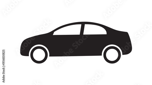Car silhouette icon with clean lines and simple design, representing transportation and travel. featuring vehicle, transport, automobile with sedan