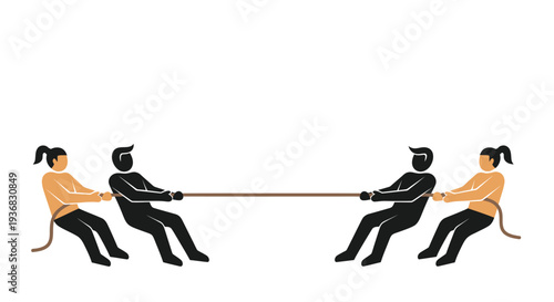 Tug of War Teams Competing, Strength Battle, Vector Illustration