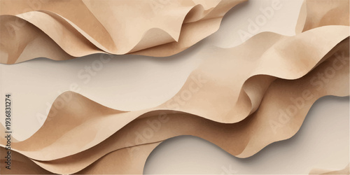 Luxurious abstract background of smooth white chocolate waves and old paper texture with soft gold silk curves and a decorative satin fabric pattern design
