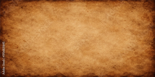 A blank vintage parchment sheet with a stained brown texture and aged grunge pattern provides an antique paper background for a retro manuscript design