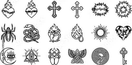 Esoteric Occult Sacred Symbols Black Silhouette Vector Collection
