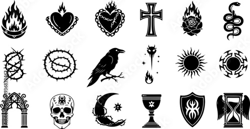 Esoteric Occult Sacred Symbols Black Silhouette Vector Collection