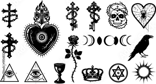 Esoteric Occult Sacred Symbols Black Silhouette Vector Collection