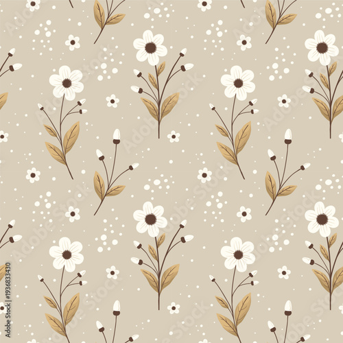 Seamless floral pattern, boho style. Spring flowers in flat style.