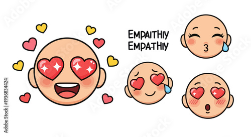 Diverse Emoticon Faces Expressing Love and Affection.