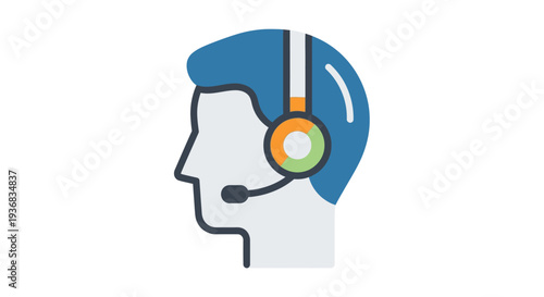 Customer service agent with headset, flat icon, support concept