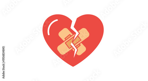 Cartoon Broken Heart with Bandages Symbolizing Healing and Recovery.