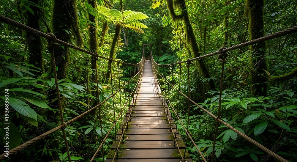 Fototapeta premium Suspension bridge in green forest