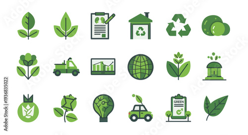 Green Eco-Friendly Icons Collection for Sustainability and Environment.