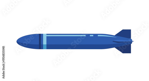 Blue Torpedo Isolated On White Background, Military Weapon