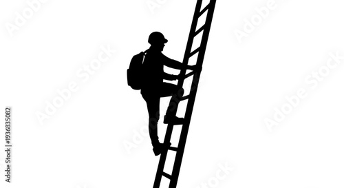 Silhouette of a person climbing a ladder, representing progress and success