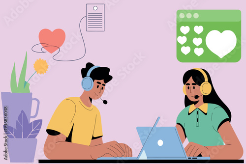 Online connection and long distance relationship depicted through digital illustration