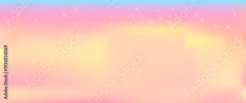 Dreamy background with soft pink and yellow gradient and glowing stars.This magical abstract background creates a gentle and joyful atmosphere for baby shower and holiday designs